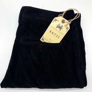 RNT23 Corduroy Pants Men Size 32 Black Slim Straight Fine Wale Trousers NEW